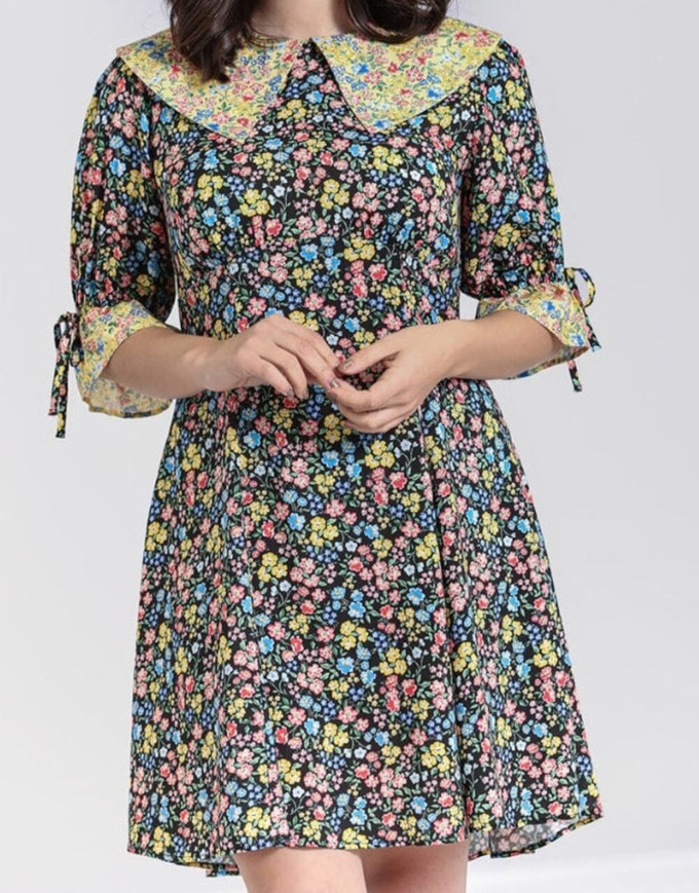 Hell Bunny Black Multicolor Ingalls Floral Fit & Flare Mini Dress Size XS